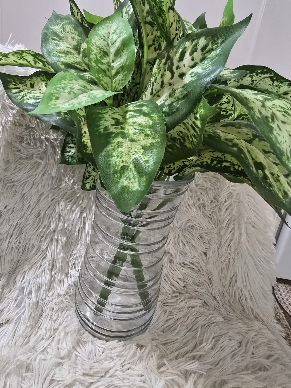 Artificial Green Leaf Bouquet in Clear Glass Vase - Home Accents